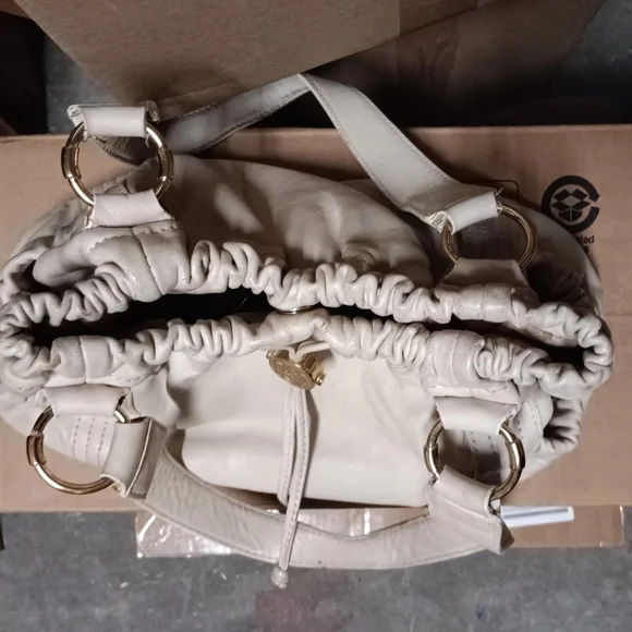 Vintage Michael Kors Beige Soft Leather Drawstring Hobo Bag - Picture 5 of 12